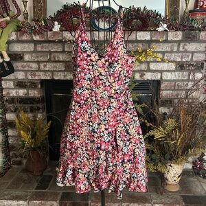 Patrons Of Peace Floral Wrap Mini Dress With Adjustable Straps Sz  S